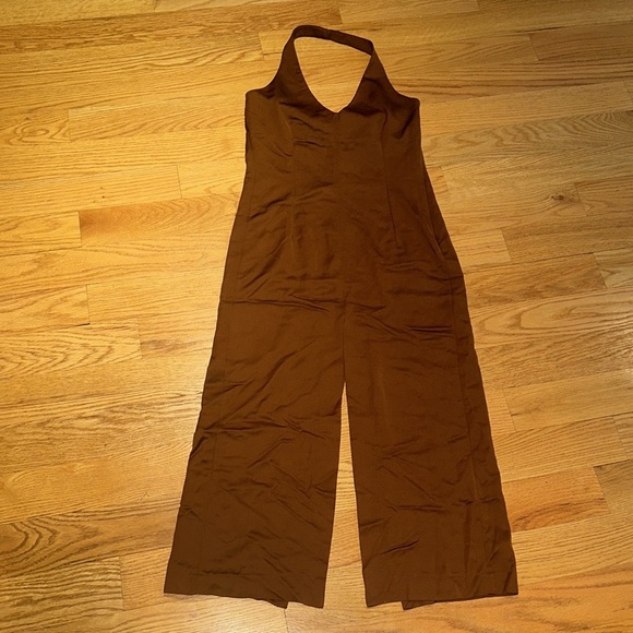 Zara Brown Satin Halter Neck Dress Size S - Picture 4 of 9